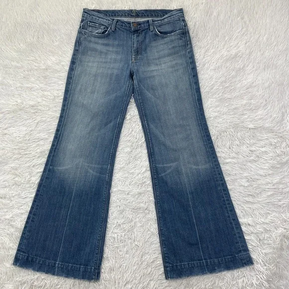 7 For All Mankind Pants Womens 31 Blue Ginger Flared Medium Wash Denim Jeans USA - Picture 1 of 15